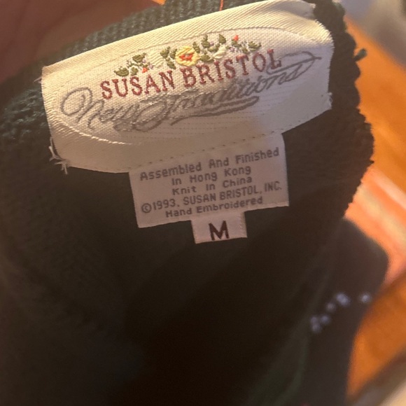 Susan Bristol Christmas Sweater Knit Beaded Embroidered Mistletoe VTG 1993 Sz M - Picture 3 of 3